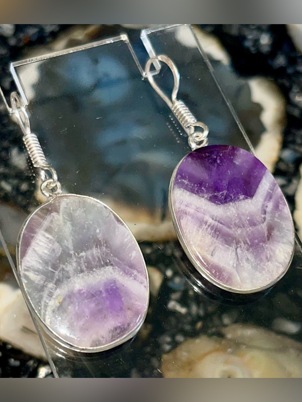 Chevron Amethyst Earrings 1 1/2”